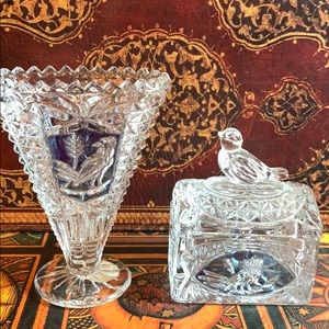 Hofbauer Crystal Mini Trinket Box and Mini Vase